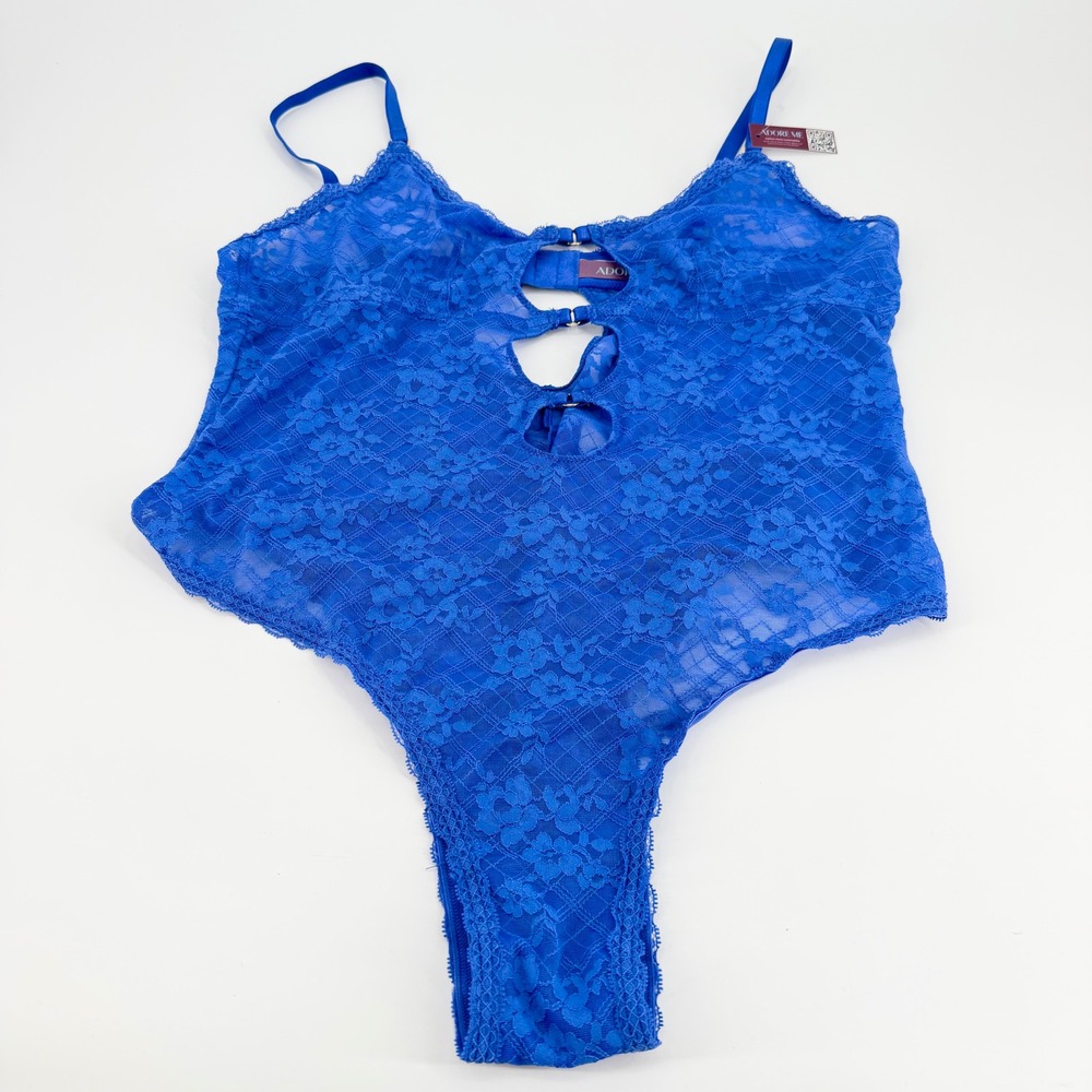 Adore Me XL Blue Lace Bodysuit Teddy Lingerie Cutout Strappy NWOT